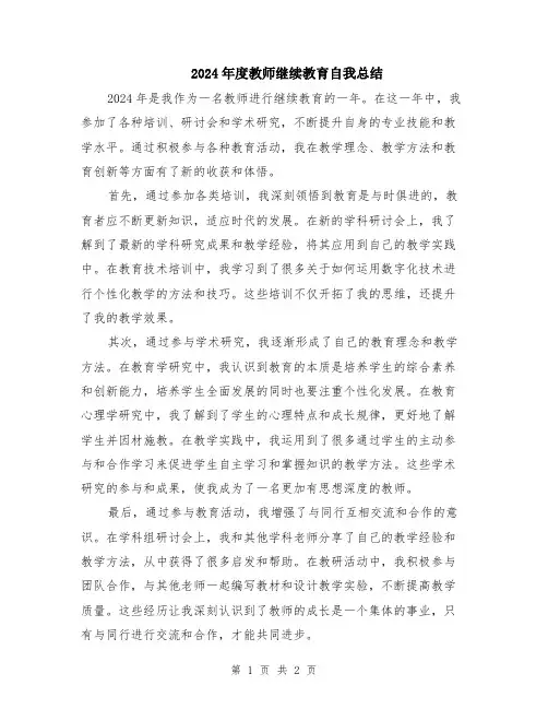 2024年度教师继续教育自我总结