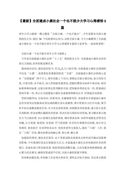 【最新】全面建成小康社会一个也不能少大学习心得感悟5篇