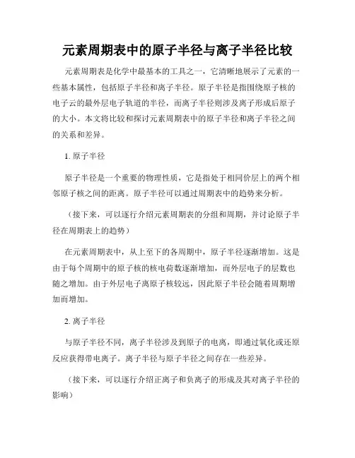 元素周期表中的原子半径与离子半径比较