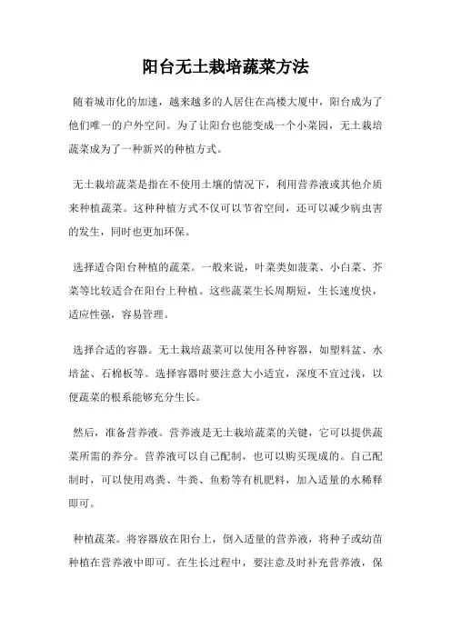 阳台无土栽培蔬菜方法