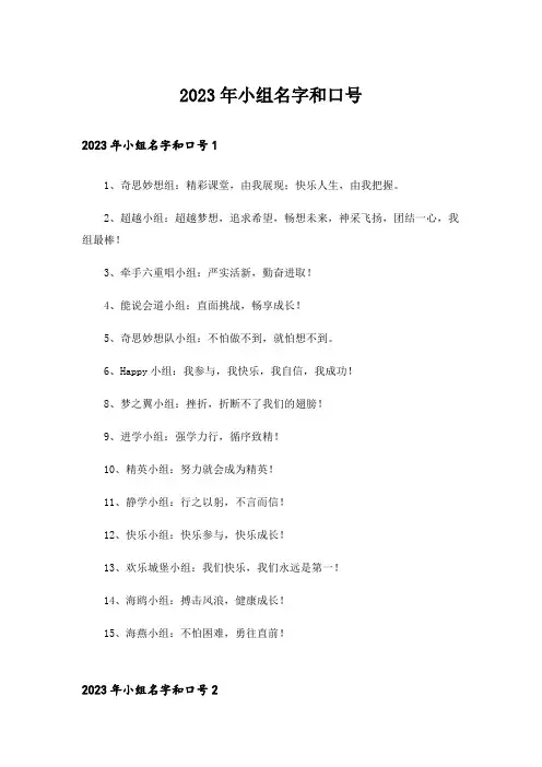 2023年小组名字和口号