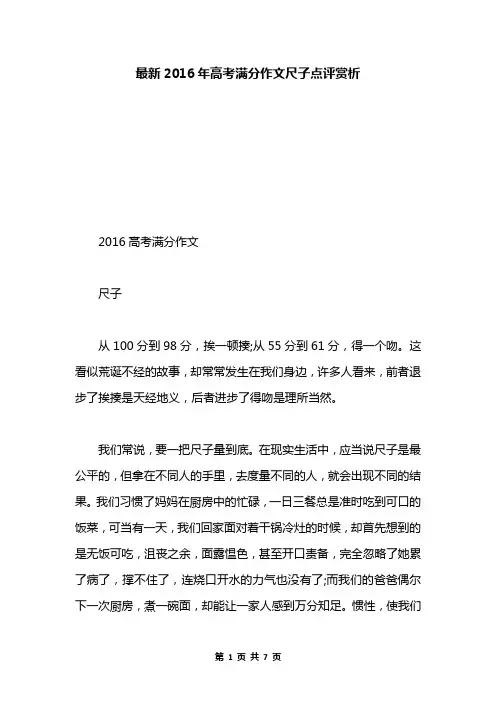 最新2016年高考满分作文尺子点评赏析
