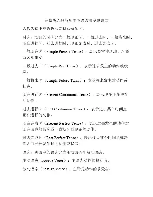 完整版人教版初中英语语法完整总结