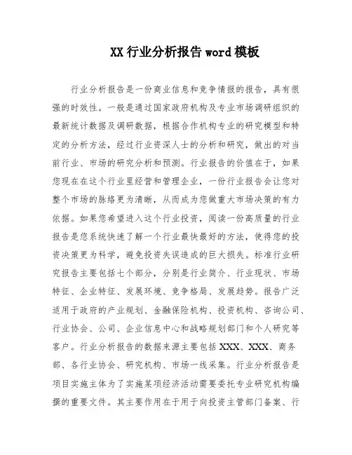 XX行业分析报告word模板