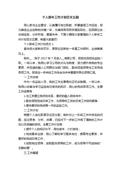 个人新年工作计划范文五篇
