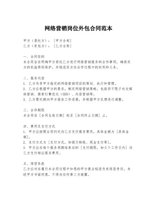 网络营销岗位外包合同范本
