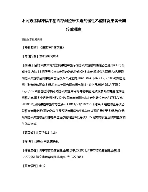 不同方法阿德福韦酯治疗耐拉米夫定的慢性乙型肝炎患者长期疗效观察