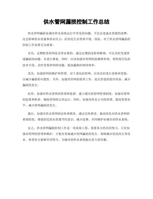 供水管网漏损控制工作总结