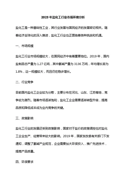 2023年盐化工行业市场环境分析
