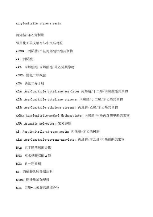 常用化工英文缩写与中文名对照