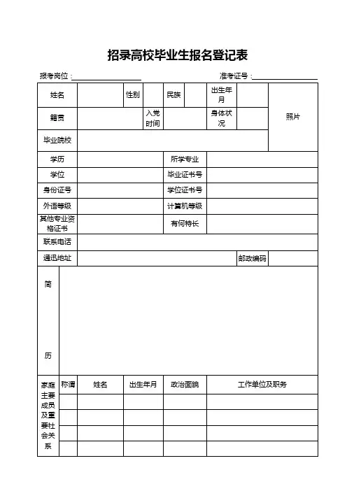 招录高校毕业生报名登记表