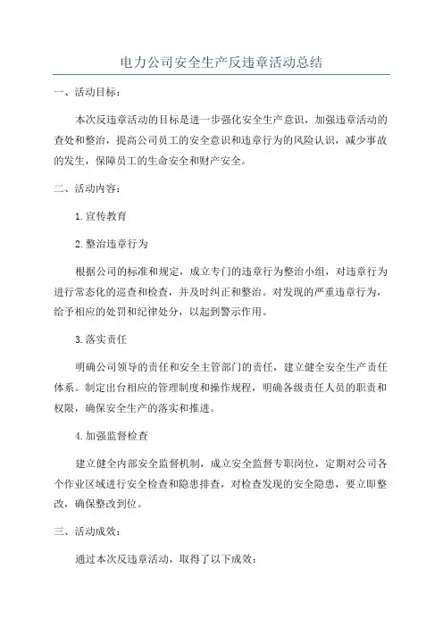 电力公司安全生产反违章活动总结