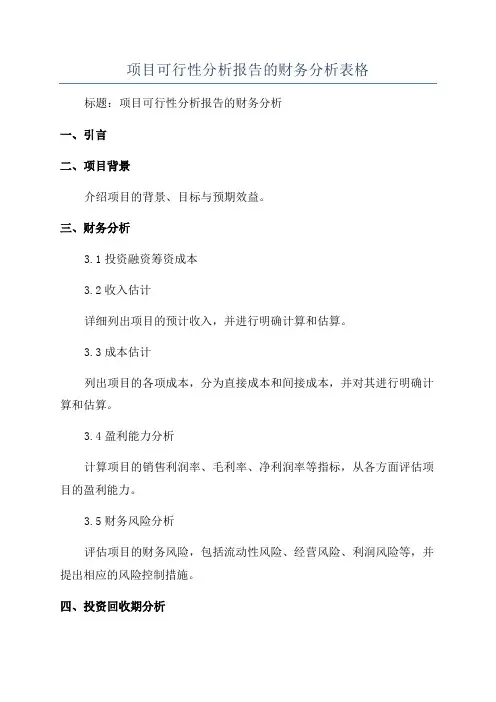 项目可行性分析报告的财务分析表格