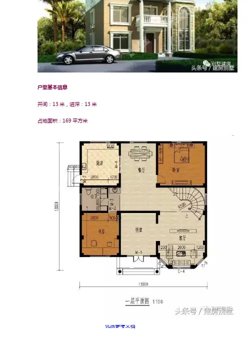 [实用参考]13×13米三层农村别墅图纸