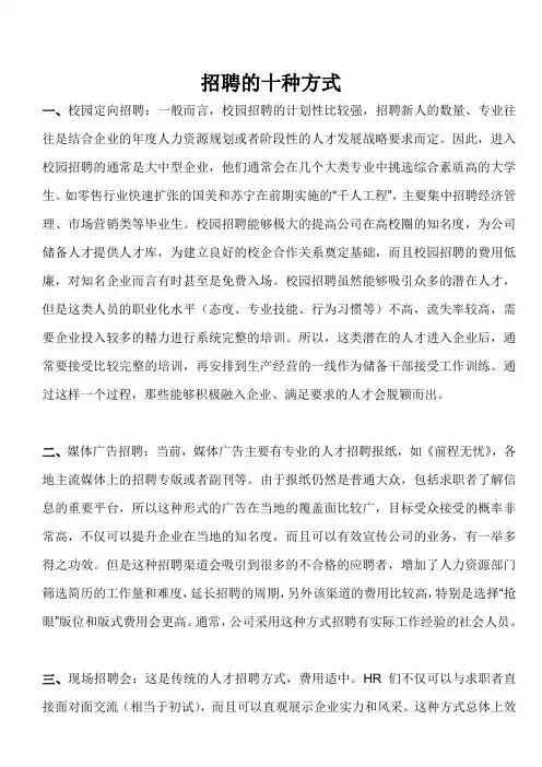 招聘方式的十种