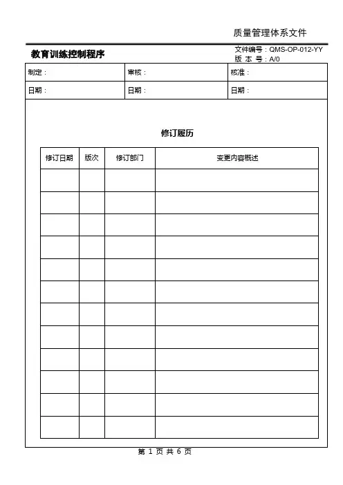 QMS-OP-012 教育训练控制程序