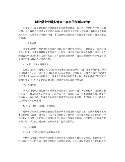 创业型企业财务管理中存在的问题与对策