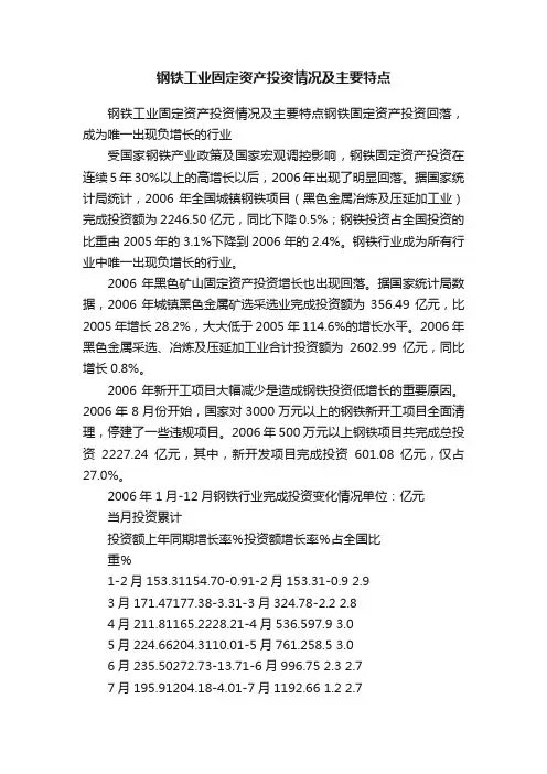 钢铁工业固定资产投资情况及主要特点