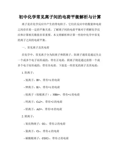 初中化学常见离子间的电荷平衡解析与计算