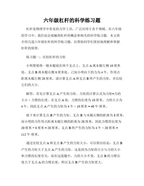 六年级杠杆的科学练习题