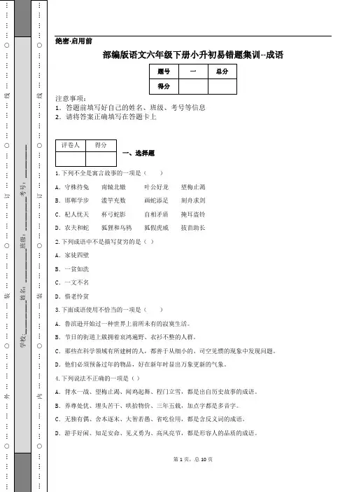 部编版语文六年级下册小升初易错题集训--成语