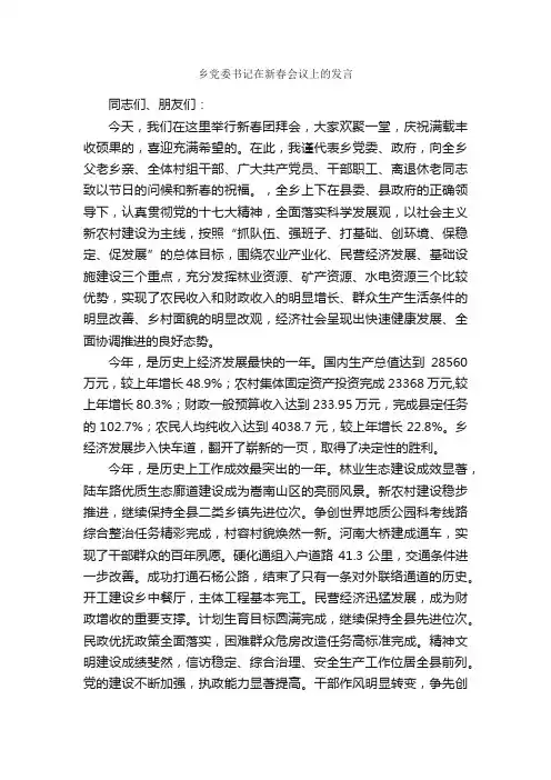乡党委书记在新春会议上的发言_春节