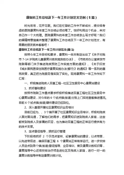 康复科工作总结及下一年工作计划范文范例（5篇）