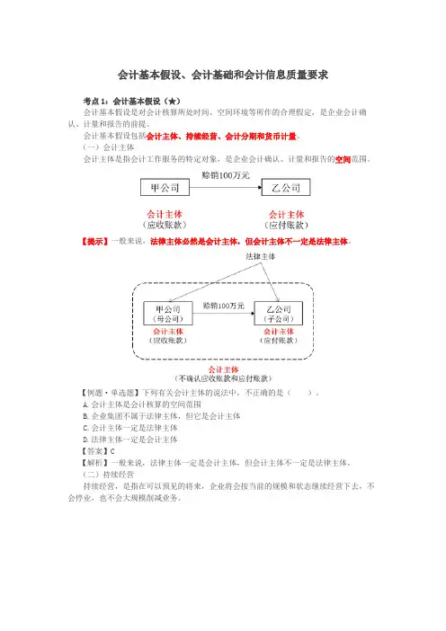 初级会计实务会计基本假设、会计基础和会计信息质量要求讲义