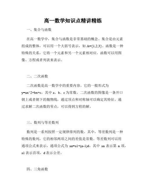 高一数学知识点精讲精练