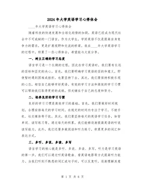 2024年大学英语学习心得体会(3篇)