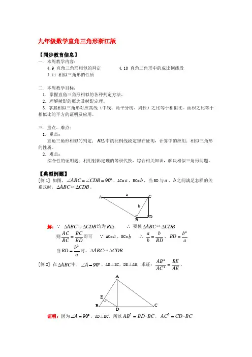 九年级数学直角三角形浙江版知识精讲