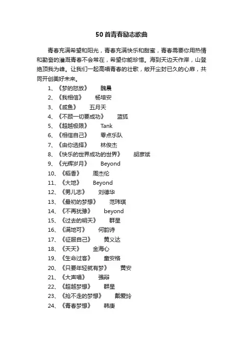 50首青春励志歌曲