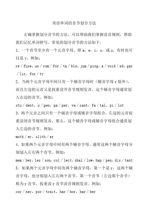 英语单词的音节划分方法