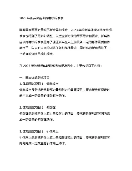 2023新兵体能训练考核标准表