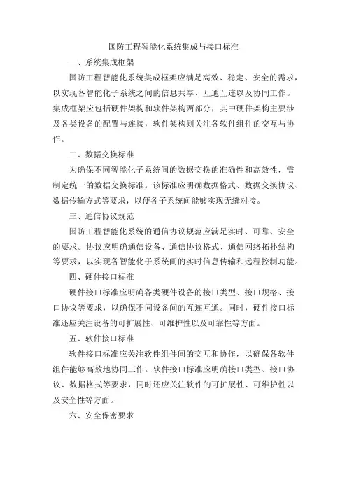 国防工程智能化系统集成与接口标准