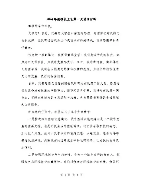 2024年副镇长上任第一天讲话材料(2篇)