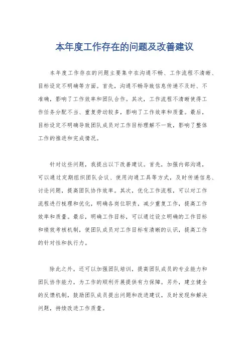 本年度工作存在的问题及改善建议