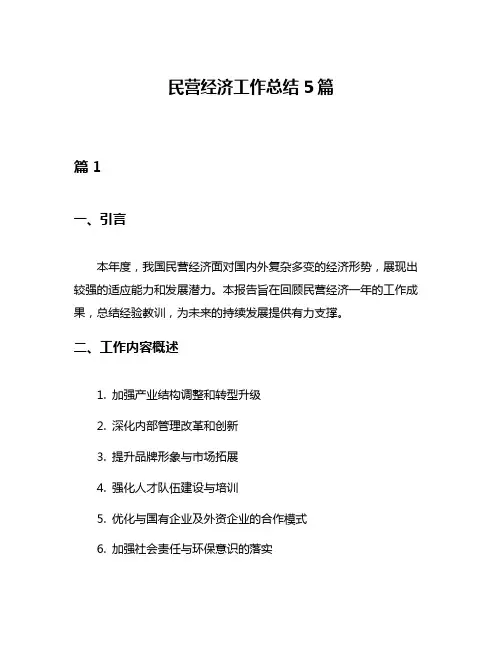 民营经济工作总结5篇