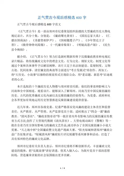 正气贯古今观后感精选600字