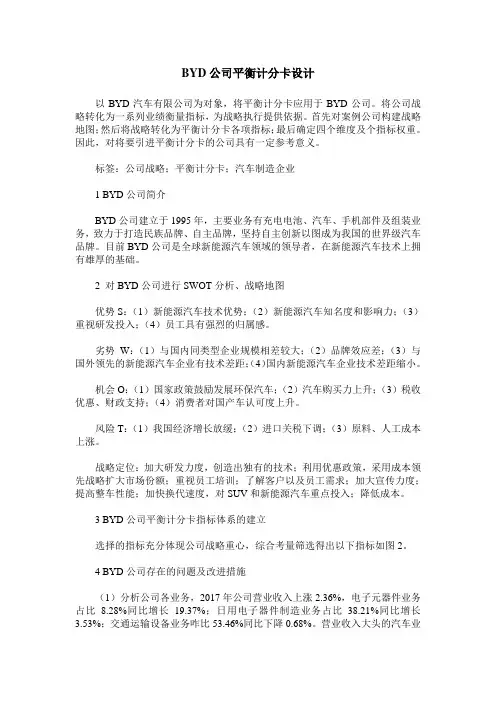 BYD公司平衡计分卡设计