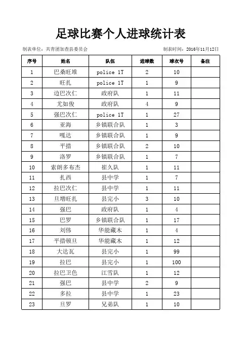 个人进球数统计表