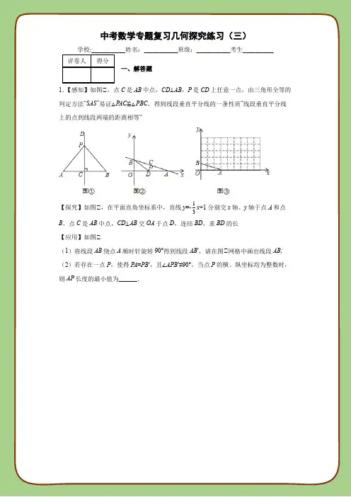 中考数学专题复习几何探究练习(三)