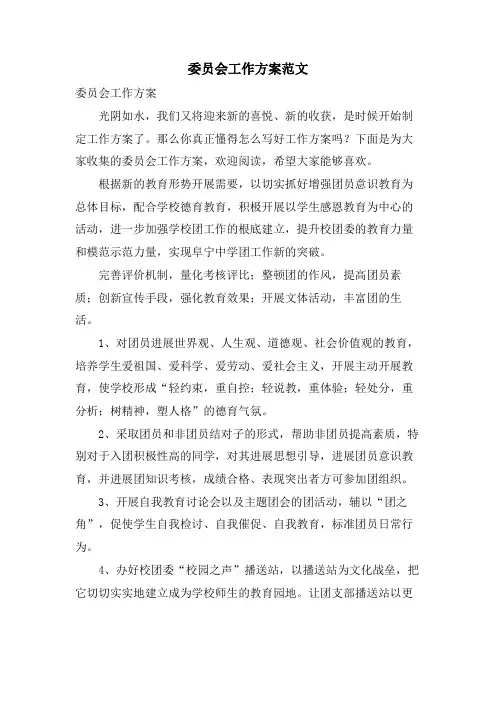 委员会工作计划范文