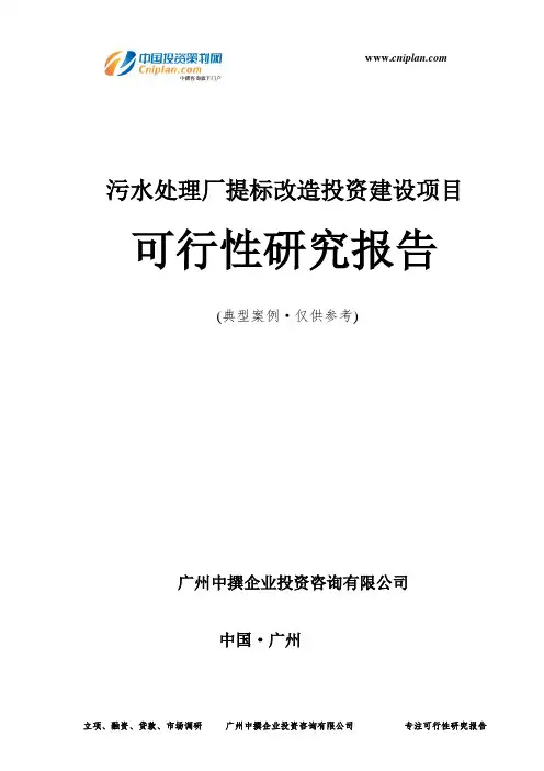 污水处理厂提标改造投资建设项目可行性研究报告-广州中撰咨询