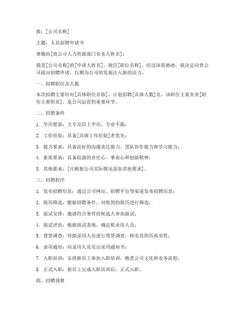 人员招聘申请书模板