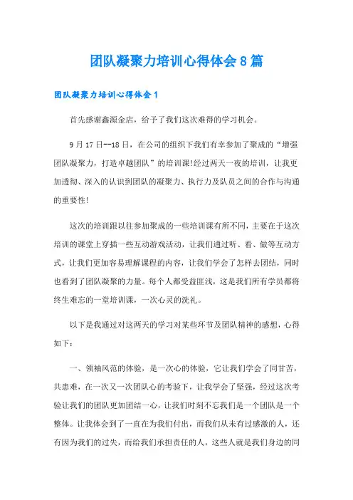 团队凝聚力培训心得体会8篇