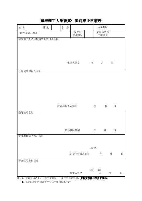 研究生提前毕业申请表