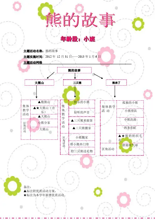 幼儿园小班主题教学详细计划方案资料：熊的故事