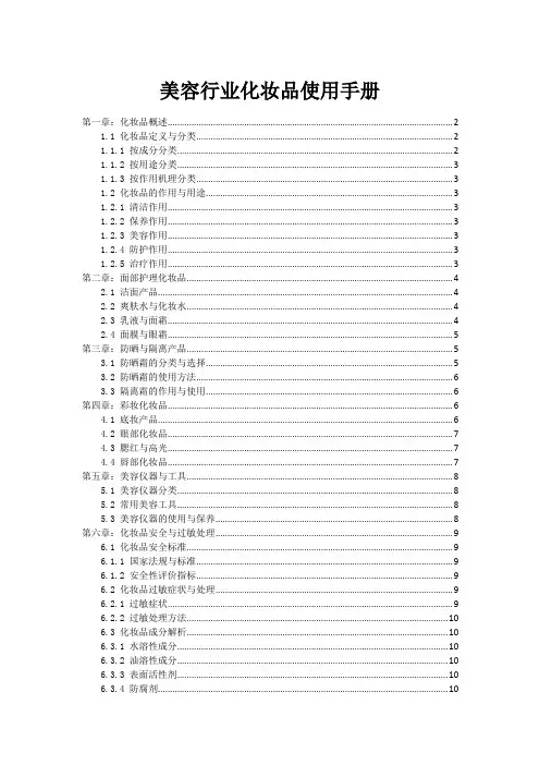 美容行业化妆品使用手册