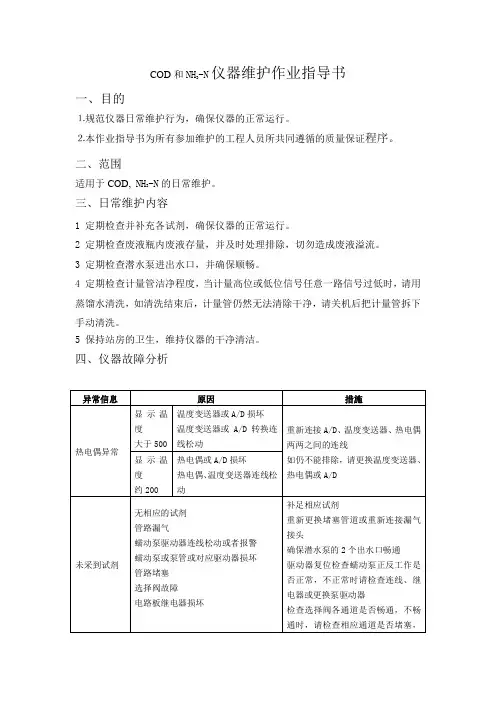 COD和氨氮仪器常见问题作业指导书